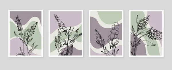 Ilustraciones Pintadas Mano Abstractas Lavanda Para Decoración Pared Tarjeta Postal — Vector de stock