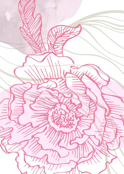 牡丹アブストラクト手描き壁の装飾のためのイラスト ポストカード ソーシャルメディアバナー パンフレットカバーデザインの背景 近代抽象絵画作品 ベクトルパターン — ストックベクタ