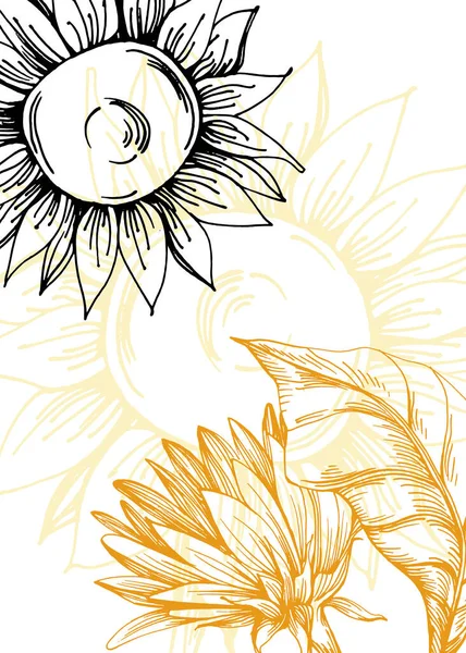 Sunflower Abstract Hand Painted Illustrations Wall Decoration Postcard Social Media — ストックベクタ