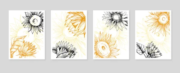 Conjunto Ilustrações Pintadas Mão Girassol Abstrato Para Decoração Parede Flor — Vetor de Stock