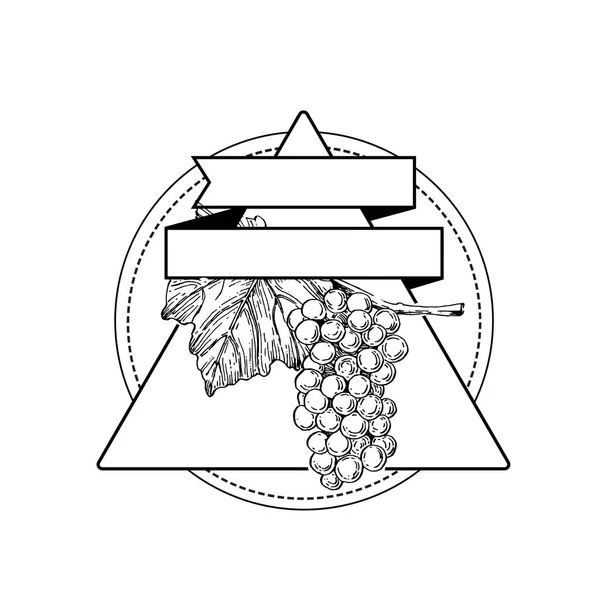 Hand Drawn Grape Floral Logo Frame Border Promo Element Brand — Stock Vector