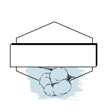 El yapımı pamuklu çiçek logosu, çerçeve, sınır, tanıtım elementi. Damga şablonu. Minimalist monogram. Rustik zarif marka veya logottip arkaplan.