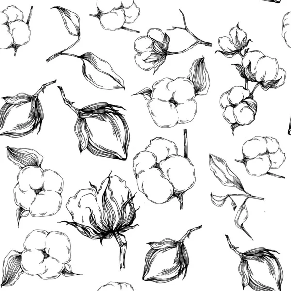 Seamless Pattern Cotton Plant Vector Illustration Spring Summer Autumn Background — Stock Vector