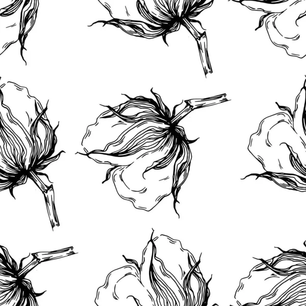 Seamless Pattern Cotton Plant Vector Illustration Spring Summer Autumn Background — Stockový vektor
