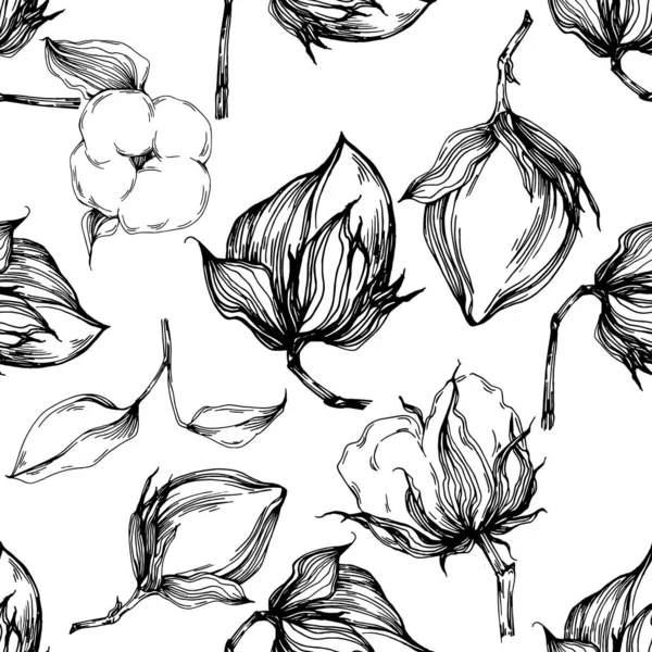 Seamless Pattern Cotton Plant Vector Illustration Spring Summer Autumn Background — Stockový vektor