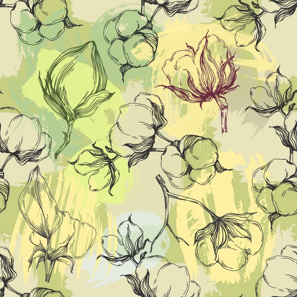 Бесшовный Рисунок Хлопкового Растения Векторная Иллюстрация Весна Лето Осенний Фон — стоковый вектор