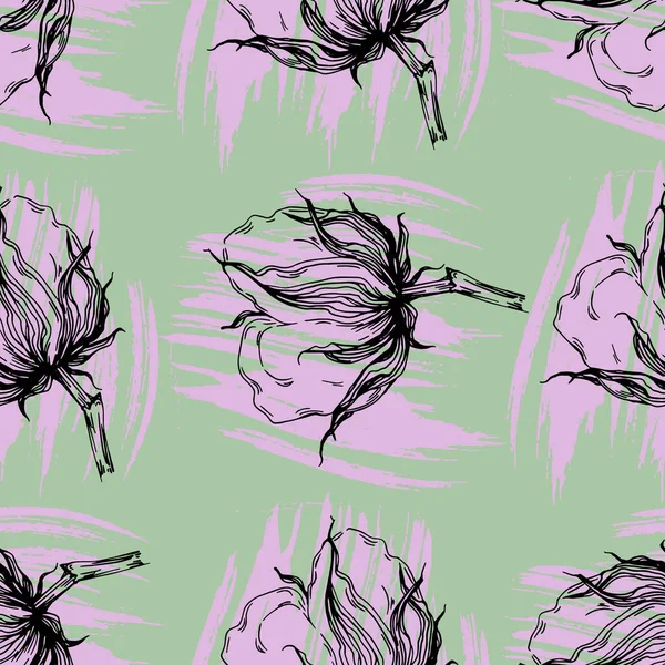 Φυτό Βαμβακιού Χωρίς Ραφές Μοτίβο Εικονογράφηση Διάνυσμα Άνοιξη Καλοκαίρι Φθινόπωρο — Διανυσματικό Αρχείο