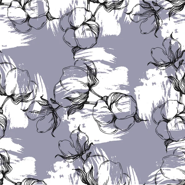 Seamless Pattern Cotton Plant Vector Illustration Spring Summer Autumn Background — Image vectorielle