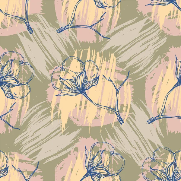 Seamless Pattern Cotton Plant Vector Illustration Spring Summer Autumn Background — Archivo Imágenes Vectoriales