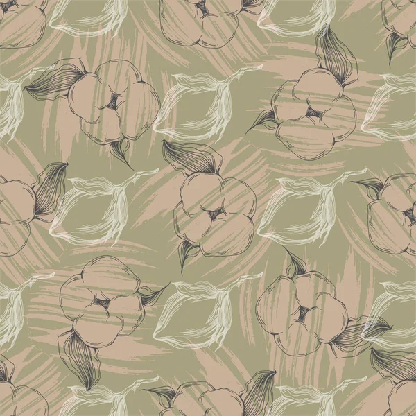 Seamless Pattern Cotton Plant Vector Illustration Spring Summer Autumn Background — ストックベクタ