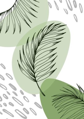 Tropical leaves Abstract Hand Painted Illustrations for Wall Decoration, Postcard, Social Media Banner, Brochure Cover Design Background. Modern Abstract Painting Artwork. Vector Pattern