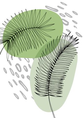 Tropical leaves Abstract Hand Painted Illustrations for Wall Decoration, Postcard, Social Media Banner, Brochure Cover Design Background. Modern Abstract Painting Artwork. Vector Pattern