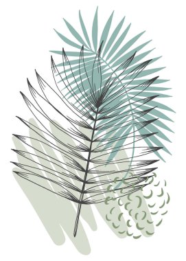 Tropical leaves Abstract Hand Painted Illustrations for Wall Decoration, Postcard, Social Media Banner, Brochure Cover Design Background. Modern Abstract Painting Artwork. Vector Pattern