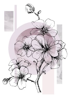 Sakura Abstract Hand Painted Illustrations for Wall Decoration, Postcard, Social Media Banner, Brochure Cover Design Background. Modern Abstract Painting Artwork. Vector Pattern