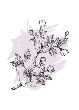 Sakura Abstract Hand Painted Illustrations for Wall Decoration, Postcard, Social Media Banner, Brochure Cover Design Background. Modern Abstract Painting Artwork. Vector Pattern