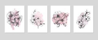 Sakura Abstract Hand Painted Illustrations for Wall Decoration, Postcard, Social Media Banner, Brochure Cover Design Background. Modern Abstract Painting Artwork. Vector Pattern