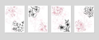 Sakura Abstract Hand Painted Illustrations for Wall Decoration, Postcard, Social Media Banner, Brochure Cover Design Background. Modern Abstract Painting Artwork. Vector Pattern