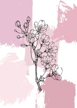 Sakura Abstract Hand Painted Illustrations for Wall Decoration, Postcard, Social Media Banner, Brochure Cover Design Background. Modern Abstract Painting Artwork. Vector Pattern