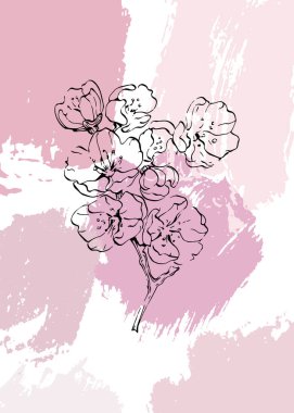 Sakura Abstract Hand Painted Illustrations for Wall Decoration, Postcard, Social Media Banner, Brochure Cover Design Background. Modern Abstract Painting Artwork. Vector Pattern