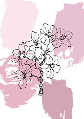 Sakura Abstract Hand Painted Illustrations for Wall Decoration, Postcard, Social Media Banner, Brochure Cover Design Background. Modern Abstract Painting Artwork. Vector Pattern