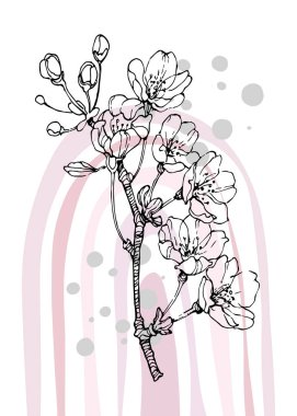 Sakura Abstract Hand Painted Illustrations for Wall Decoration, Postcard, Social Media Banner, Brochure Cover Design Background. Modern Abstract Painting Artwork. Vector Pattern