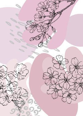 Sakura Abstract Hand Painted Illustrations for Wall Decoration, Postcard, Social Media Banner, Brochure Cover Design Background. Modern Abstract Painting Artwork. Vector Pattern