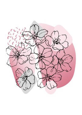 Sakura Abstract Hand Painted Illustrations for Wall Decoration, Postcard, Social Media Banner, Brochure Cover Design Background. Modern Abstract Painting Artwork. Vector Pattern