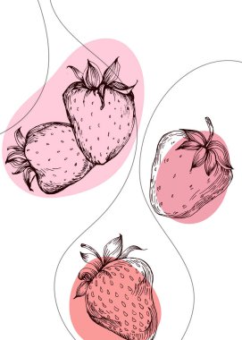 Strawberry Abstract Hand Painted Illustrations for Wall Decoration, Postcard, Social Media Banner, Brochure Cover Design Background. Modern Abstract Painting Artwork. Vector Pattern
