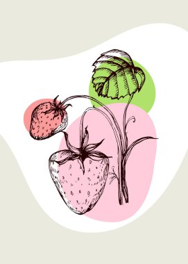 Strawberry Abstract Hand Painted Illustrations for Wall Decoration, Postcard, Social Media Banner, Brochure Cover Design Background. Modern Abstract Painting Artwork. Vector Pattern