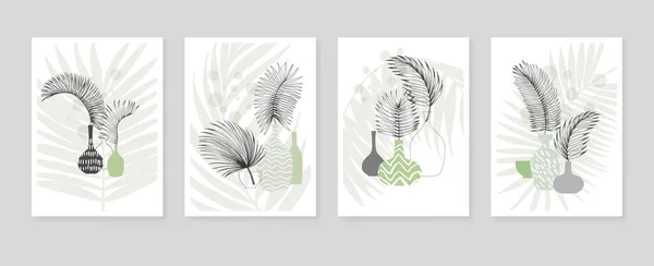Tropical Leaves Abstract Hand Painted Illustrations Wall Decoration Postcard Social — Image vectorielle