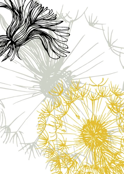 Hand Drawn Dandelion Isolated Botanical Flower Leaves Black White Engraved — Διανυσματικό Αρχείο