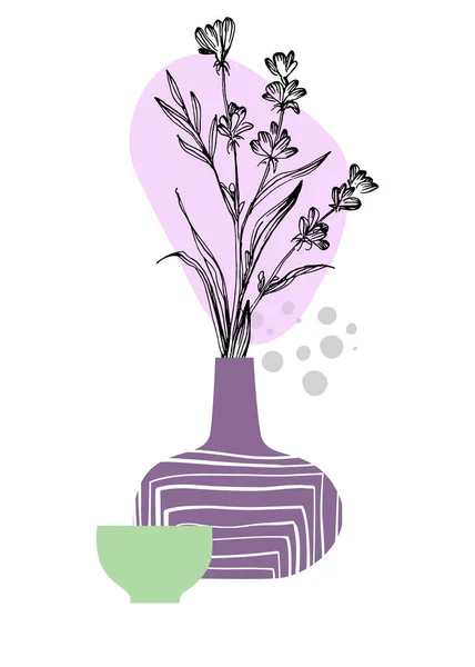 Lavendel Abstrakte Handgemalte Illustrationen Für Wanddekoration Postkarte Social Media Banner — Stockvektor