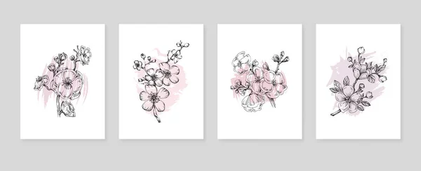 Sakura Abstract Hand Painted Illustrations Wall Decoration Postcard Social Media — Stok Vektör