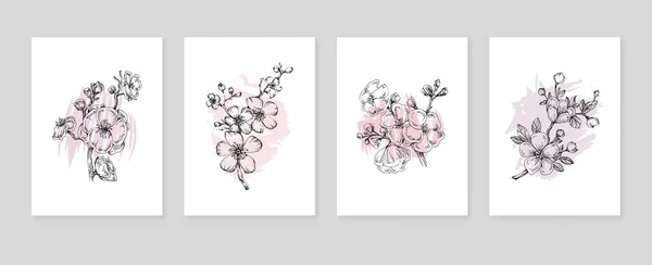 Sakura Abstract Hand Painted Illustrations Wall Decoration Postcard Social Media — Vettoriale Stock