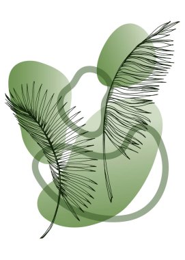 Set of Abstract Tropics Hand Painted Palm Illustrations for Wall Decoration, minimalist flower in sketch style. Postcard, Social Media Banner, Brochure Cover Design Background. Modern Painting Artwork