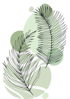 Set of Abstract Tropics Hand Painted Palm Illustrations for Wall Decoration, minimalist flower in sketch style. Postcard, Social Media Banner, Brochure Cover Design Background. Modern Painting Artwork