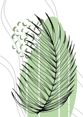 Set of Abstract Tropics Hand Painted Palm Illustrations for Wall Decoration, minimalist flower in sketch style. Postcard, Social Media Banner, Brochure Cover Design Background. Modern Painting Artwork