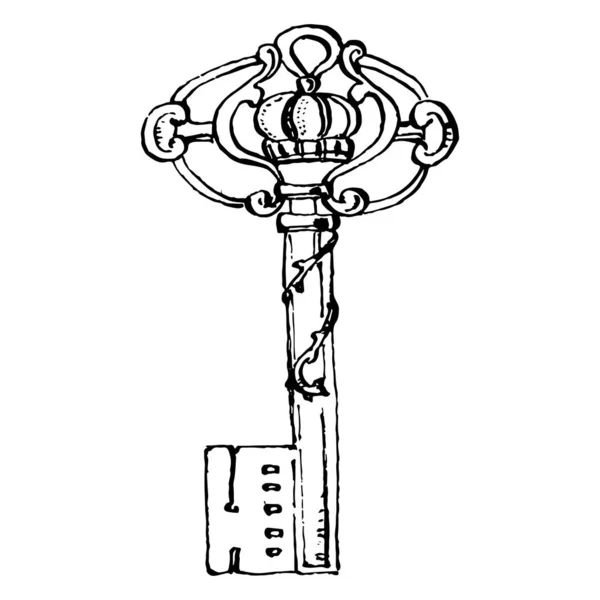 Gammal Nyckelskiss Isolerat Element För Konstruktion Gravyr Vintage Illustration Symbol — Stock vektor