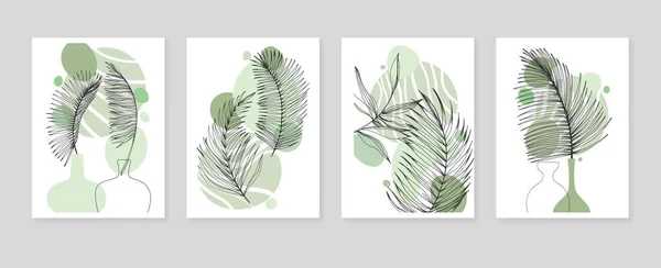 Set Abstract Tropics Hand Painted Palm Illustrations Wall Decoration Minimalist — Image vectorielle