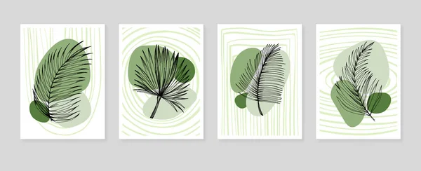 Set Abstract Tropics Hand Painted Palm Illustrations Wall Decoration Minimalist — Image vectorielle