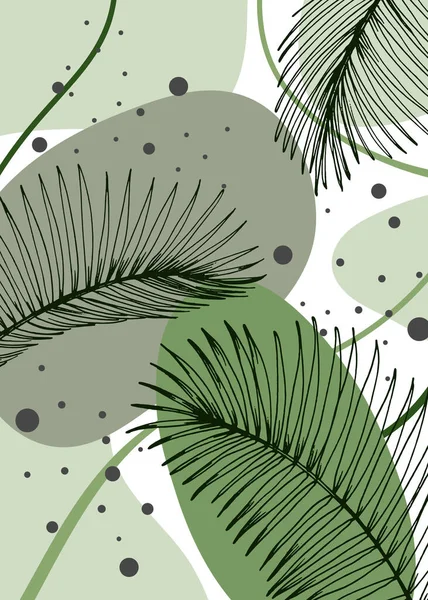 Set Abstract Tropics Hand Painted Palm Illustrations Wall Decoration Minimalist — 图库矢量图片