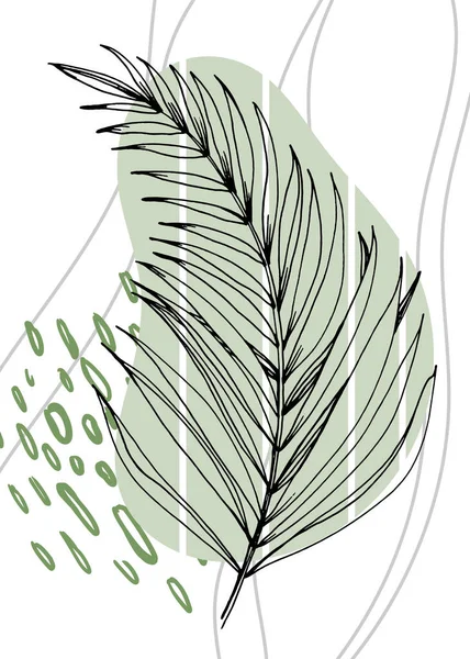 Set of Abstract Tropics Hand Painted Palm Illustrations for Wall Decoration, minimalist flower in sketch style. Postcard, Social Media Banner, Brochure Cover Design Background. Modern Painting Artwork