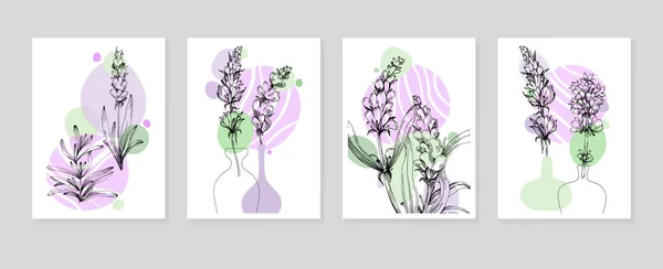 Set Van Abstracte Lavendel Hand Geschilderde Illustraties Voor Wanddecoratie Minimalistische — Stockvector
