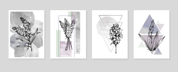 Conjunto Ilustraciones Pintadas Mano Lavanda Abstracta Para Decoración Pared Flor — Archivo Imágenes Vectoriales