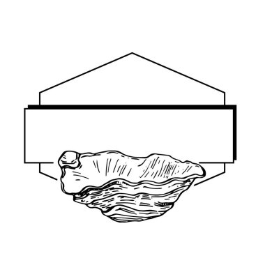 El yapımı deniz kabuğu logosu, çerçeve, sınır, promosyon elemanı. Damga şablonu. Minimalist monogram. Rustik zarif marka veya logottip arkaplan. 