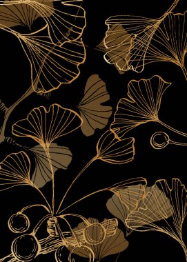 Set of Abstract ginkgo Hand Painted Illustrations for Wall Decoration, minimalist flower in sketch style. Postcard, Social Media Banner, Brochure Cover Design Background. Modern Abstract art Artwork