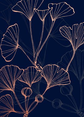 Set of Abstract ginkgo Hand Painted Illustrations for Wall Decoration, minimalist flower in sketch style. Postcard, Social Media Banner, Brochure Cover Design Background. Modern Abstract art Artwork