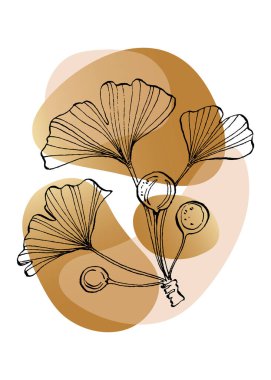 Set of Abstract ginkgo Hand Painted Illustrations for Wall Decoration, minimalist flower in sketch style. Postcard, Social Media Banner, Brochure Cover Design Background. Modern Abstract art Artwork