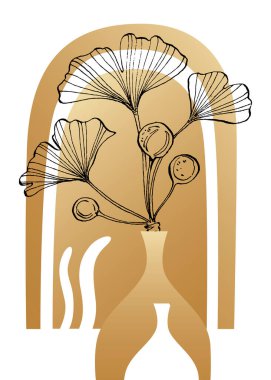 Set of Abstract ginkgo Hand Painted Illustrations for Wall Decoration, minimalist flower in sketch style. Postcard, Social Media Banner, Brochure Cover Design Background. Modern Abstract art Artwork