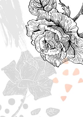 Duvar Dekorasyonu için El Boyalı Resimler, skeç tarzında minimalist çiçek. Kartpostal, Sosyal Medya Sancağı, Broşür Kapağı Tasarım Arkaplanı. Modern Soyut Resim.